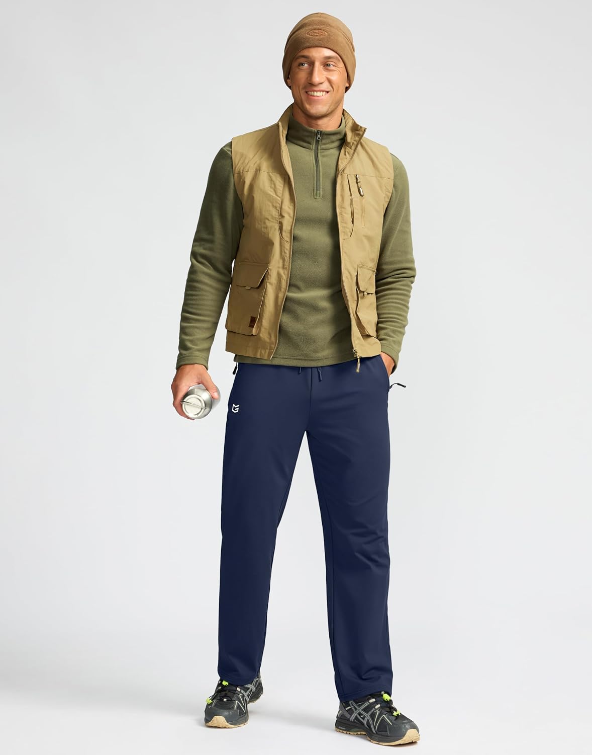 G Gradual Men's Fleece Lined Pants with 3 Zipper Pockets Water Resistant Winter Warm Hiking Pants Athletic Sweatpants for Men