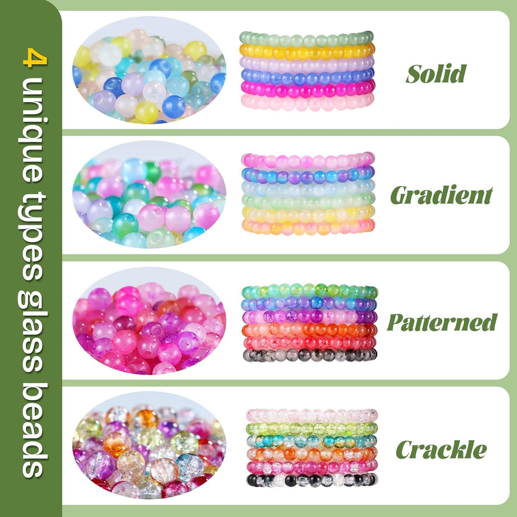 3524pcs Glass Beads Bracelet Making Kit, 4 Types 96 Colors 6mm Glass Beads