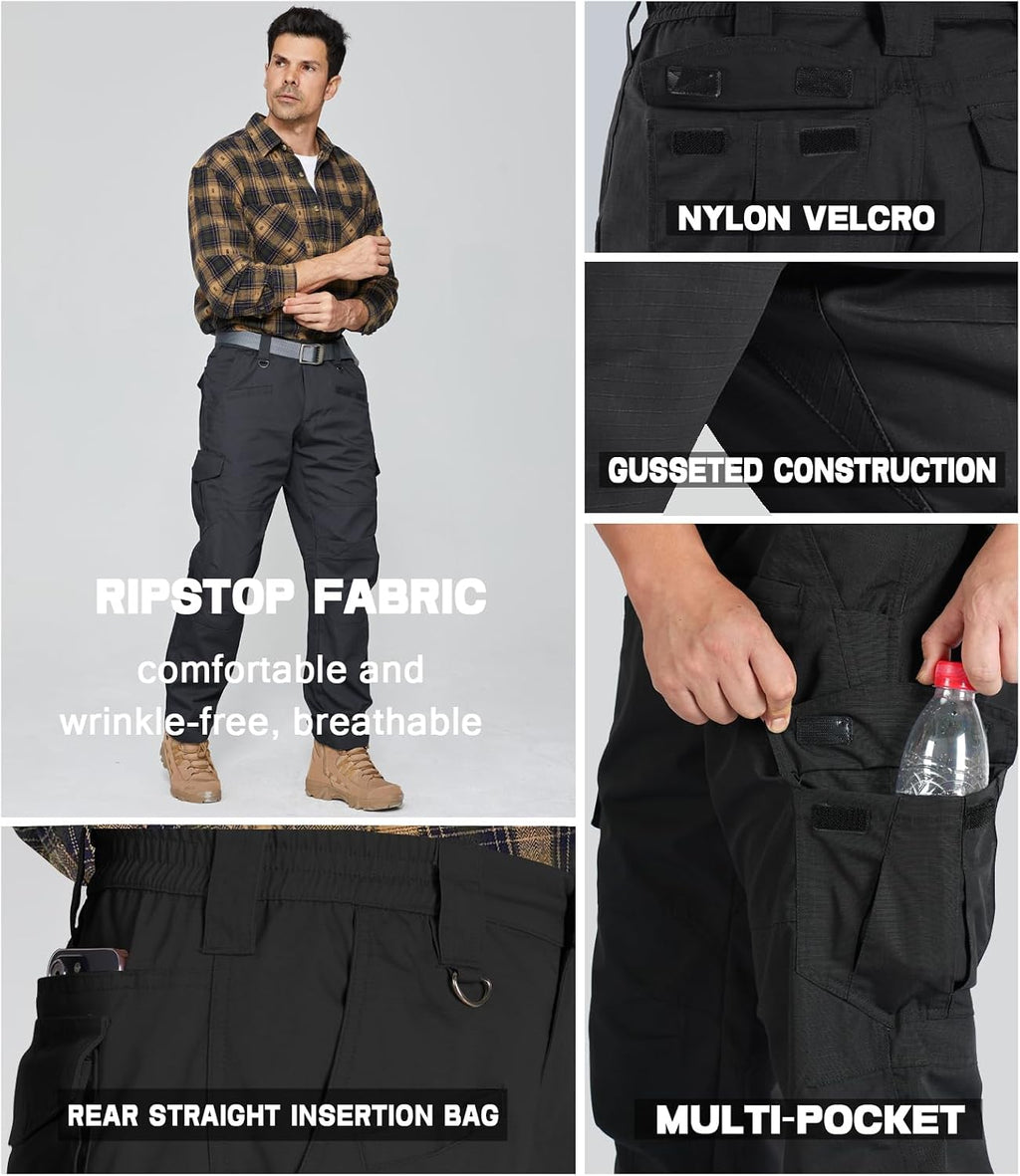 SPOSULEI Mens Tactical Pants Ripstop Cargo Work Pants with 9 Pockets Water Resistant Breathable Hiking Construction Pants