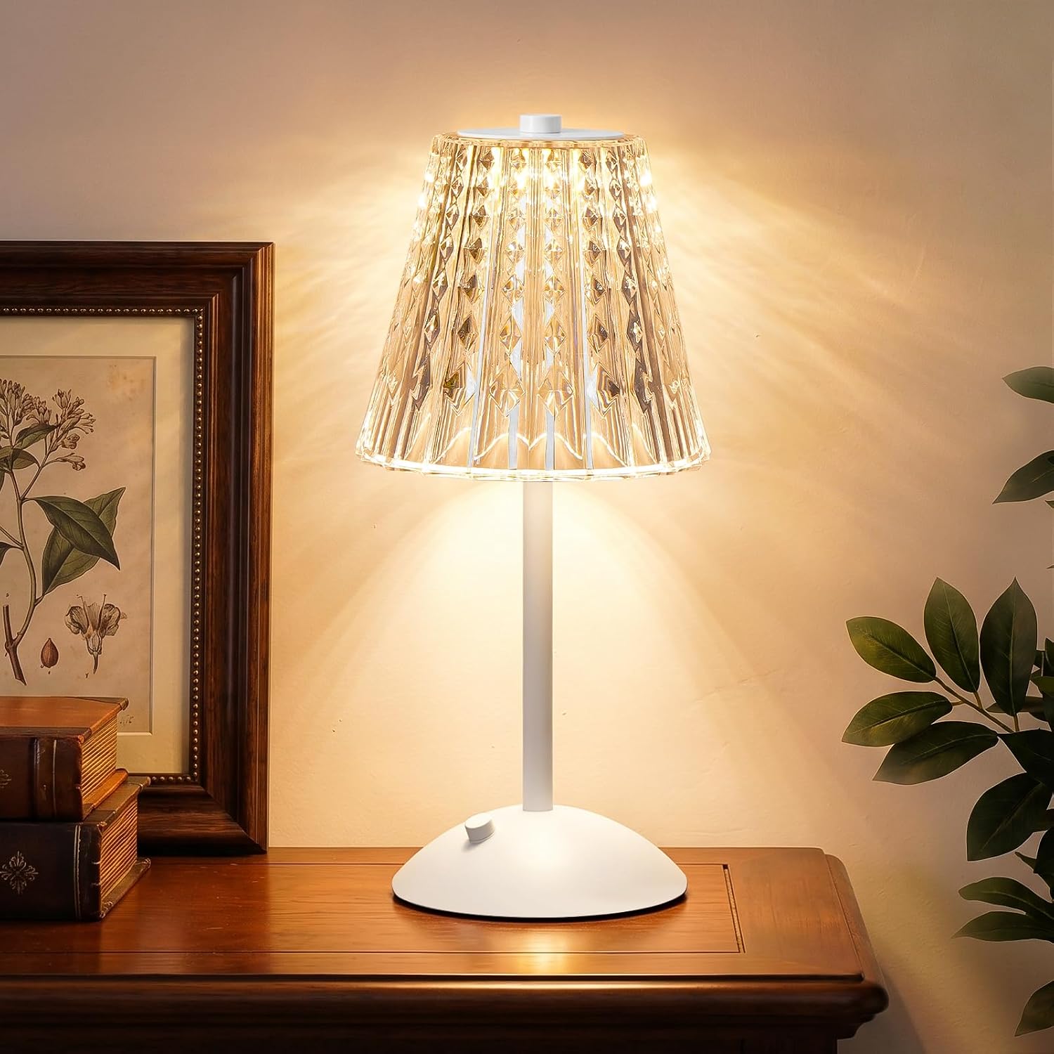 Nusogon Rechargeable Cordless Table Lamp, Touch Control Crystal Desk Lamp