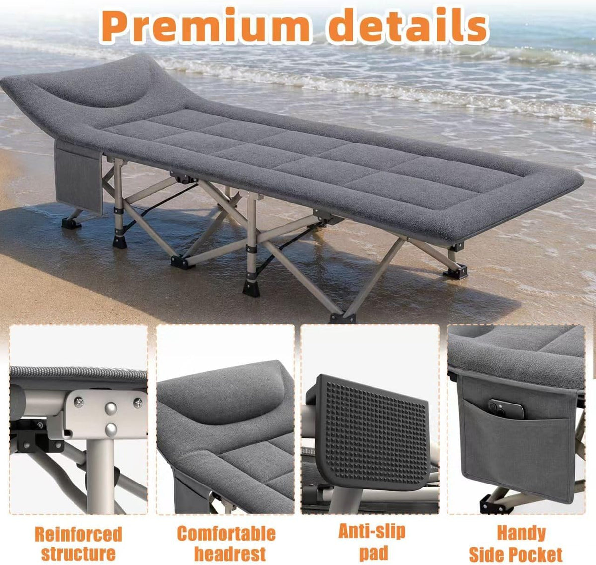 10-Leg Heavy Duty Camping Cot for Adults with Mattress