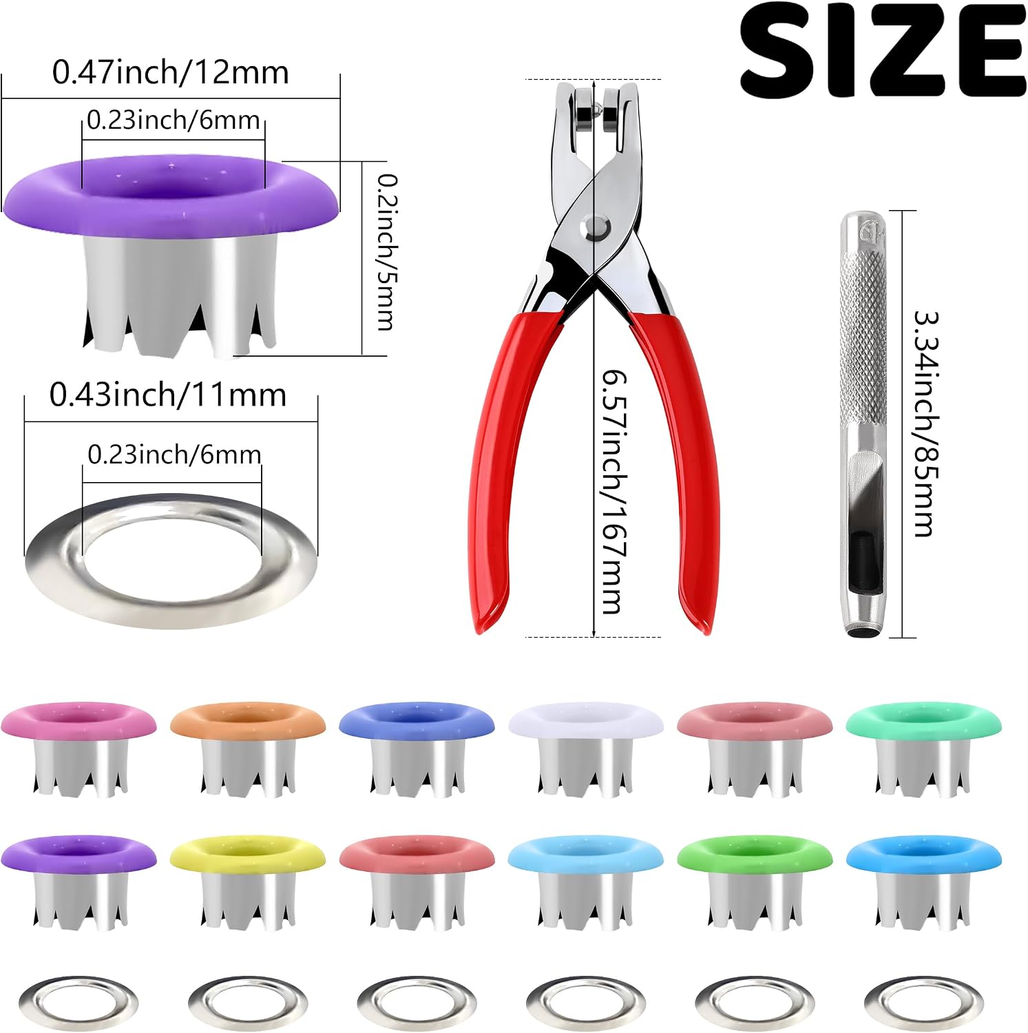 YHNTGB 600 Sets 1/4 Inch Grommet Tool Kit with Eyelets Pliers 12 Colors