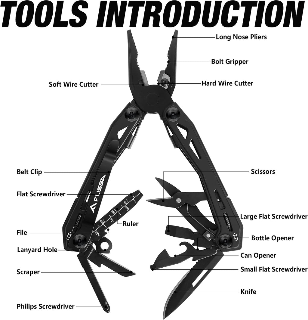 FLISSA 16-In-1 Multi Tool, EDC Multitool, Black