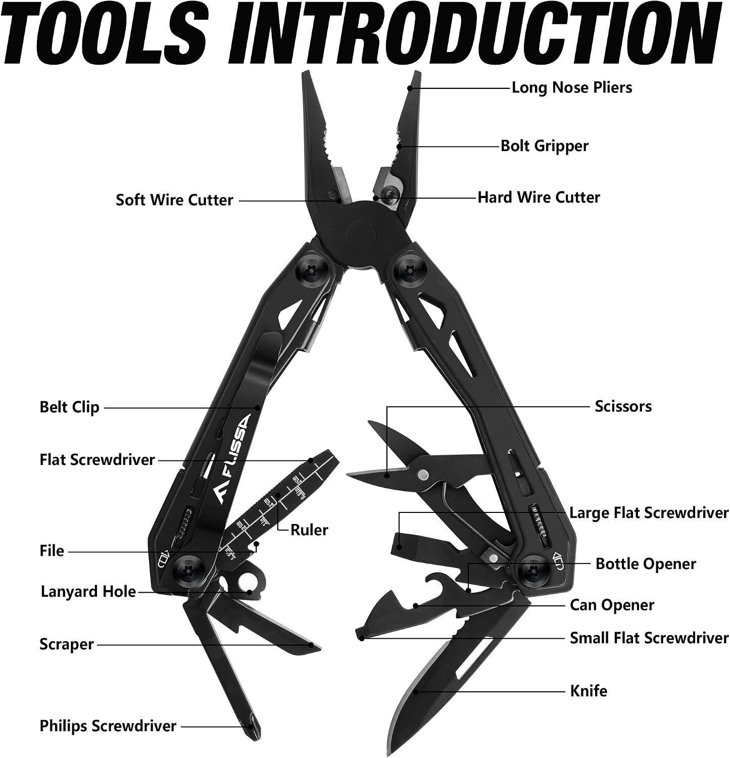 FLISSA 16-In-1 Multi Tool, EDC Multitool, Black