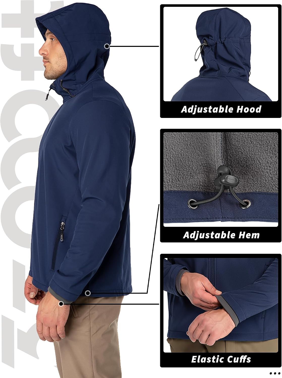 33,000ft Men's Hooded Fleece Lined Rain Shell Jacket Waterproof Lightweight