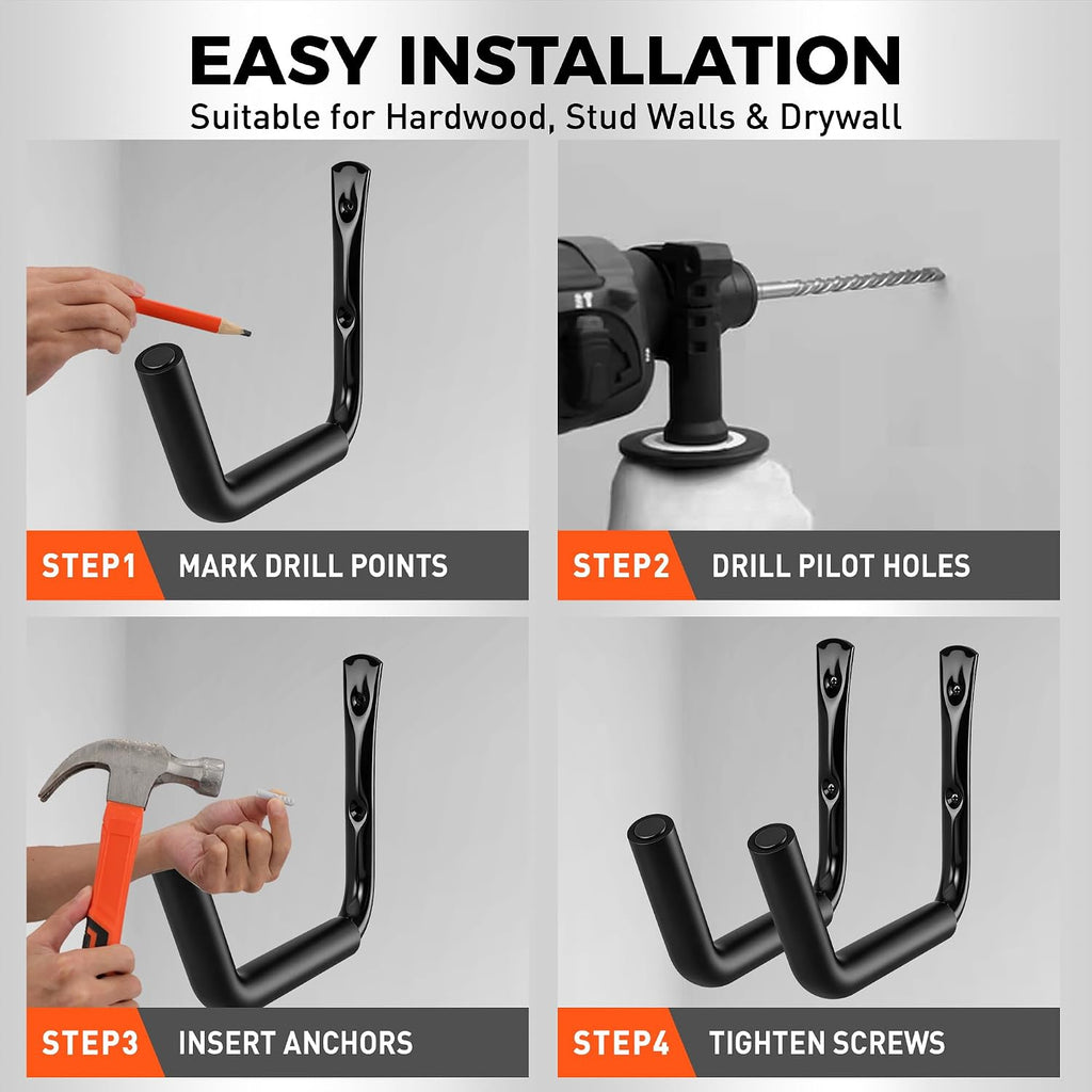 4-Pack Heavy Duty Garage Storage Hooks, 120 LB Capacity Wall Mounted Rack