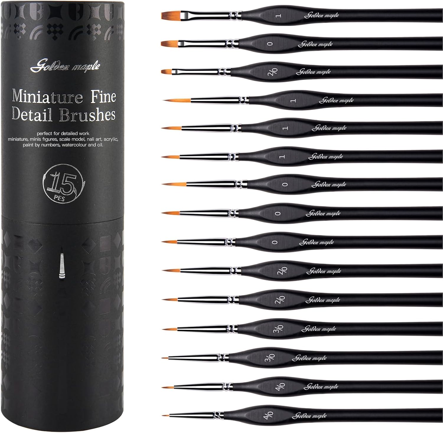 Golden Maple Miniature Paint Brushes, 15PC Model Brushes Micro Detail Paint Brush Set, Fine Detailing for Acrylics, Oils, Watercolors & Paint by Number, Figurine (Wooden)