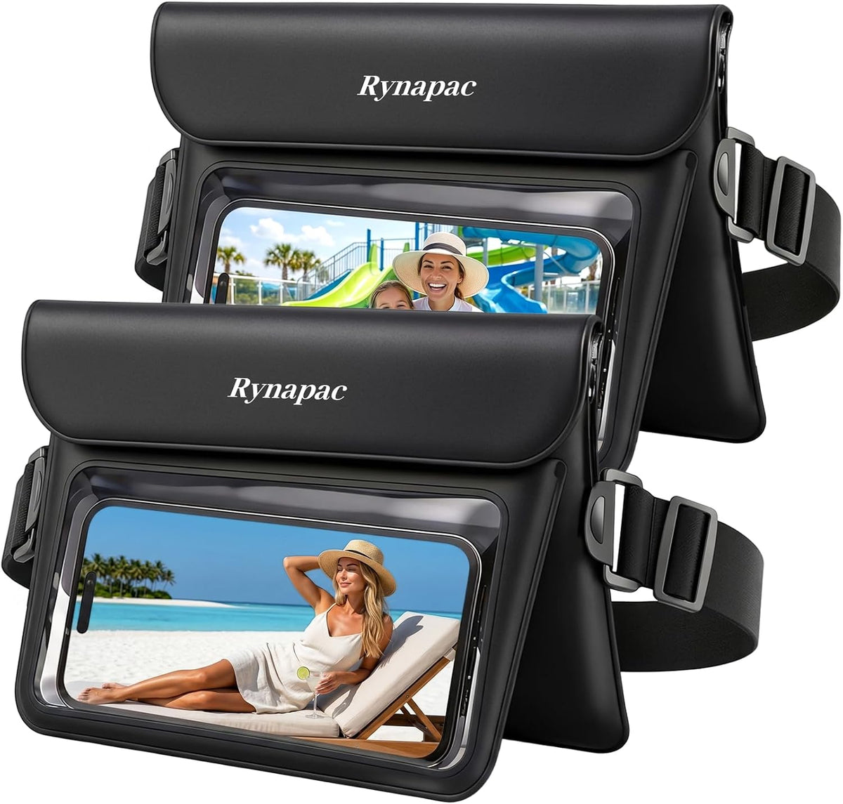 Rynapac 2 Pack Waterproof Fanny Pack, IPX8 Double Space Phone Pouch Dry Bag