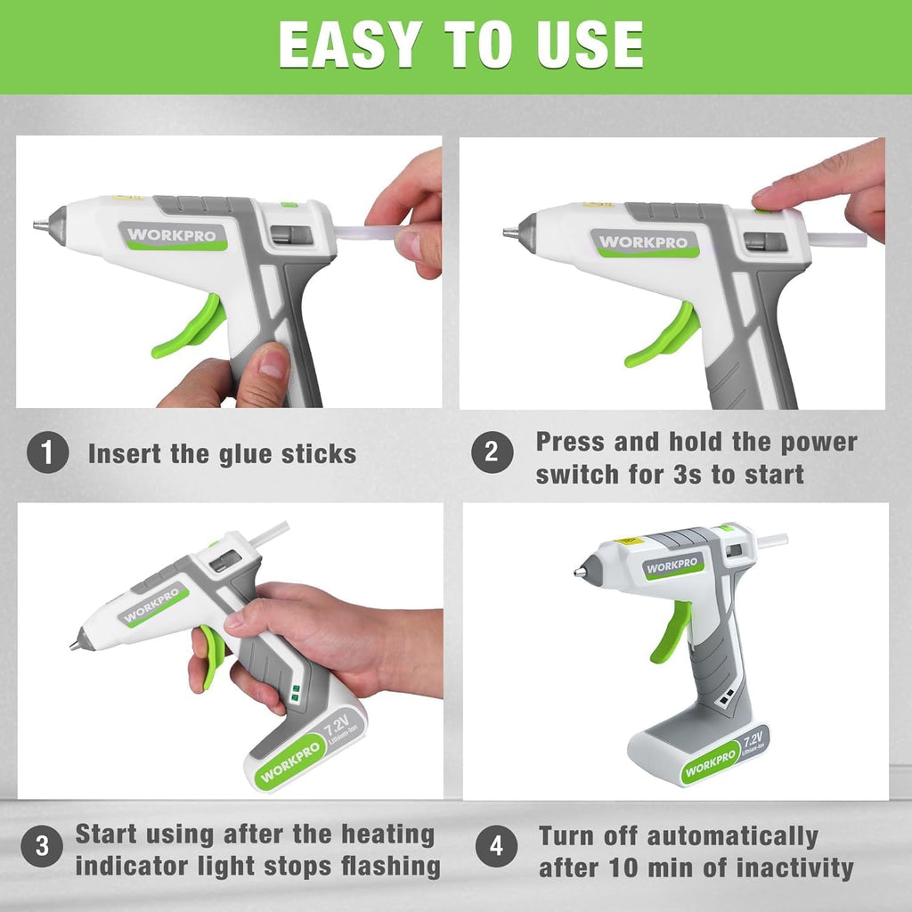 WORKPRO 7.2V Cordless Hot Melt Glue Gun with 20 Pcs Mini Glue Sticks