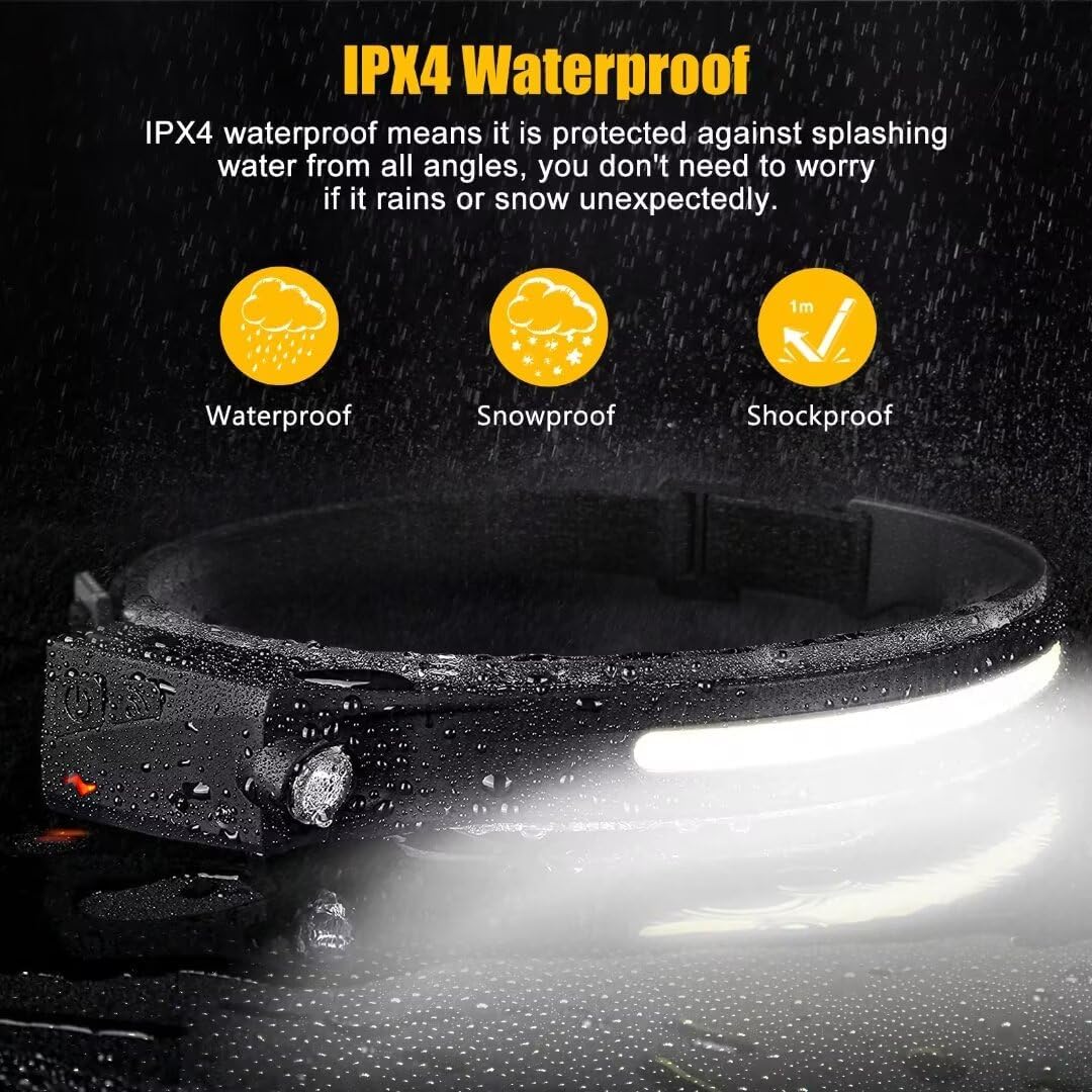 Headlamp Rechargeable 3PCS, 230° Wide Beam Head Lamp LED with Motion Sensor for Adults - Camping Accessories Gear, Waterproof Head Light Flashlight for Hiking, Running, Repairing, Fishing, Cycling