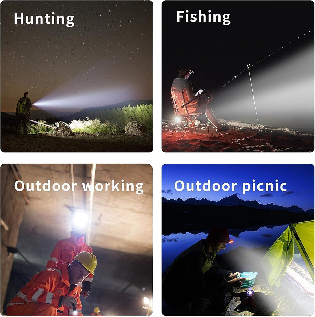 Led Bright Headlamp USB C Rechargeable Head Lamp with Battery Powered for Adult- Adjustable Motion Sensor Headlamps Flashlight Waterproof Searchlight for Hunting,Fishing