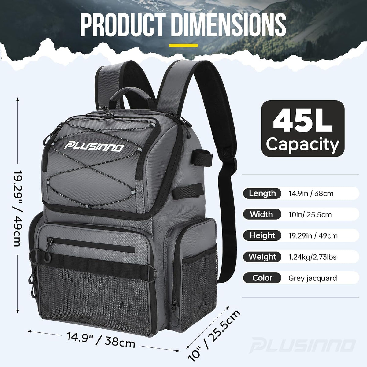 PLUSINNO Cooler Fishing Backpack with Rod Holders 45L Large Water-resistant Fishing Tackle bag Store Fishing Gear Fishing Gifts for Men Father