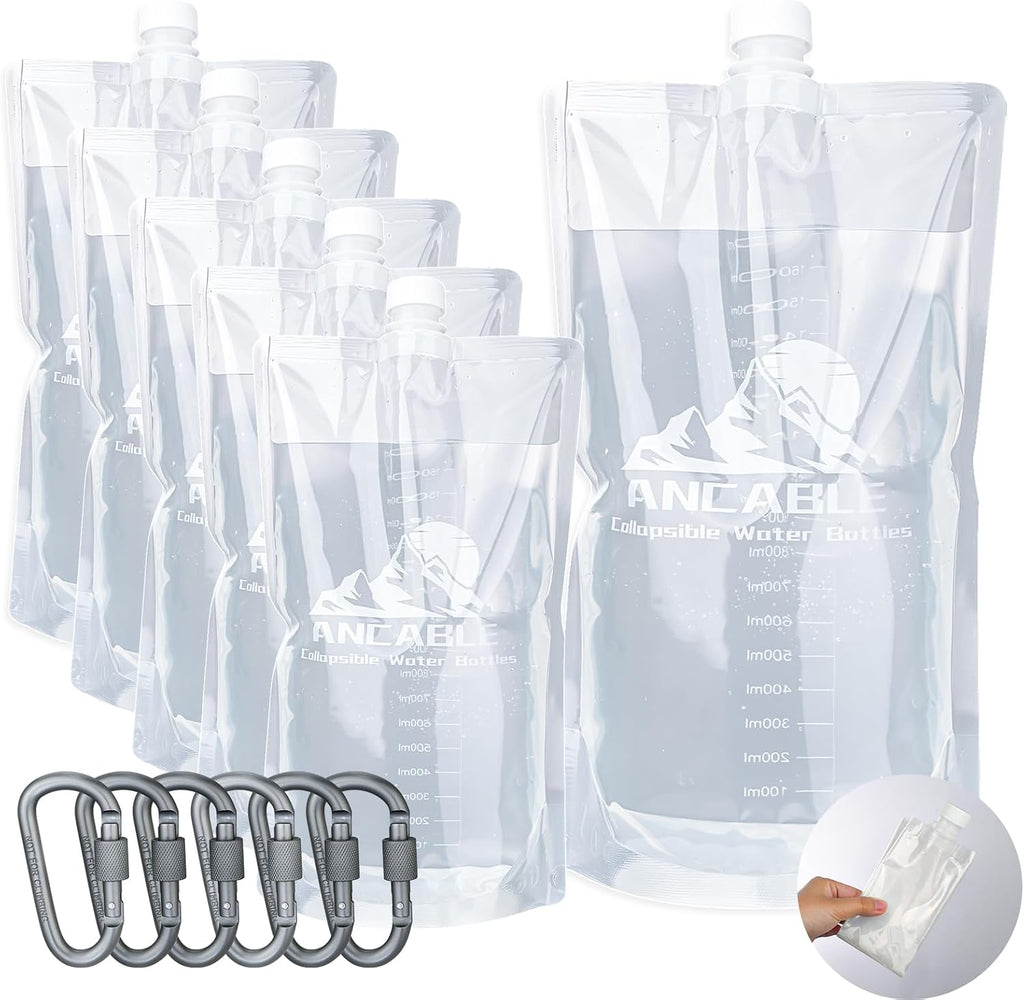 Ancable 64oz Collapsible Water Bottles, 6-Pack Reusable Travel Foldable Water Bottles for Hiking Camping Running Bike, BPA-Free Water Bottle