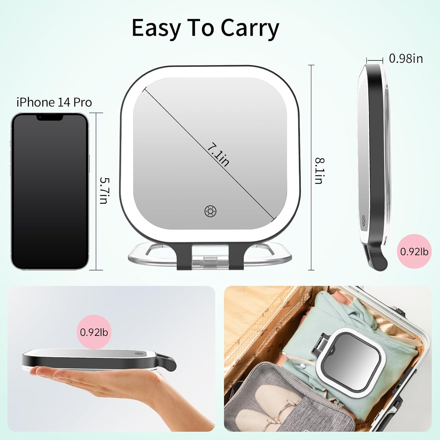 FASCINATE 7" Rechargeable Travel Makeup Mirror 30X Magnification (Black)