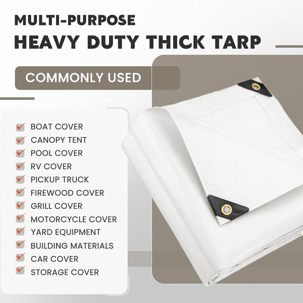Keten Tarps Heavy Duty Waterproof 12x20 Feet, Extra Thick 16 Mil (White)