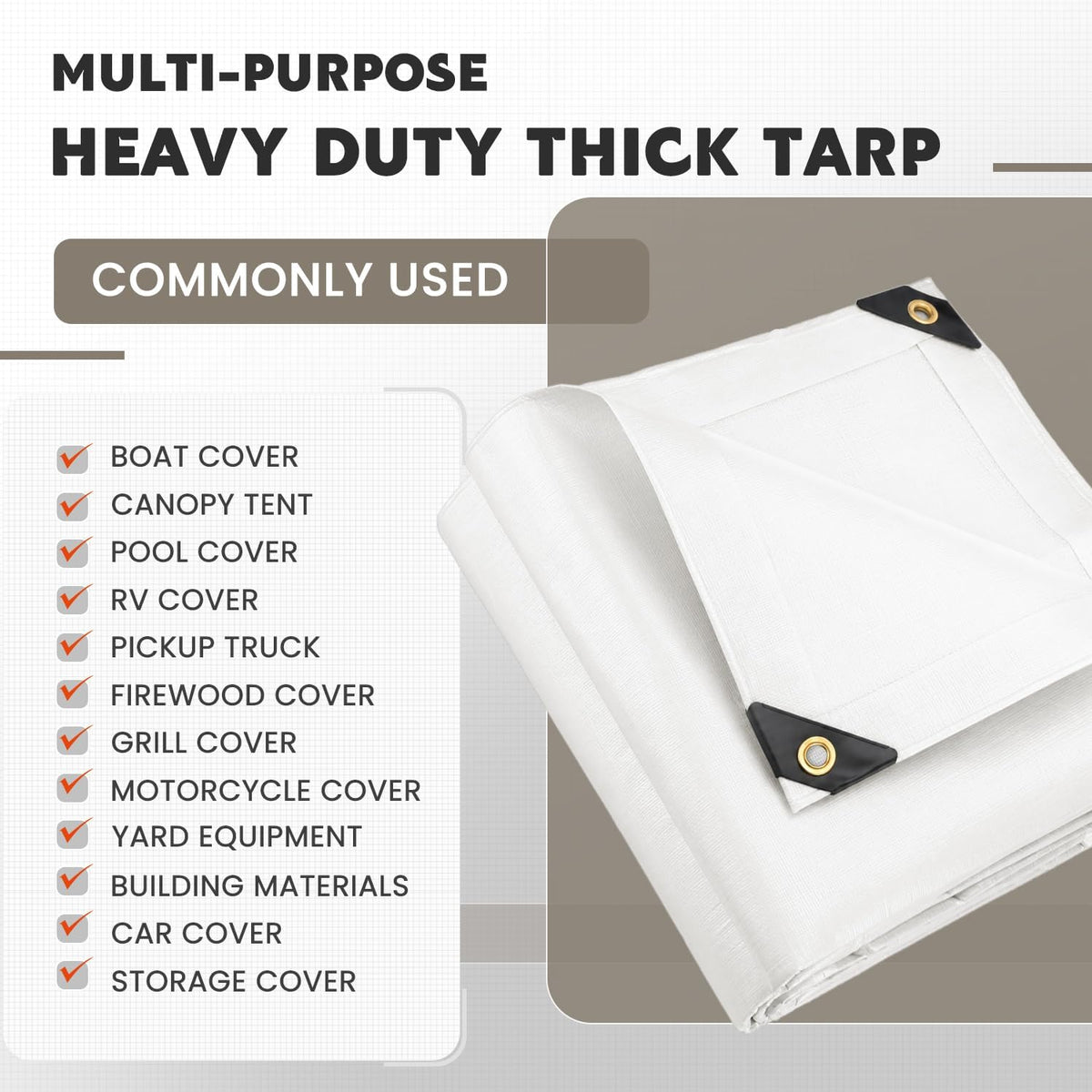 Keten Tarps Heavy Duty Waterproof 12x20 Feet, Extra Thick 16 Mil (White)