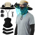 Syhood Solar Powered Fan Hat Neck Gaiter Arm Sleeves Sun Bucket Hat with Fan Cooling Wide Brim Hats for Fishing Hiking