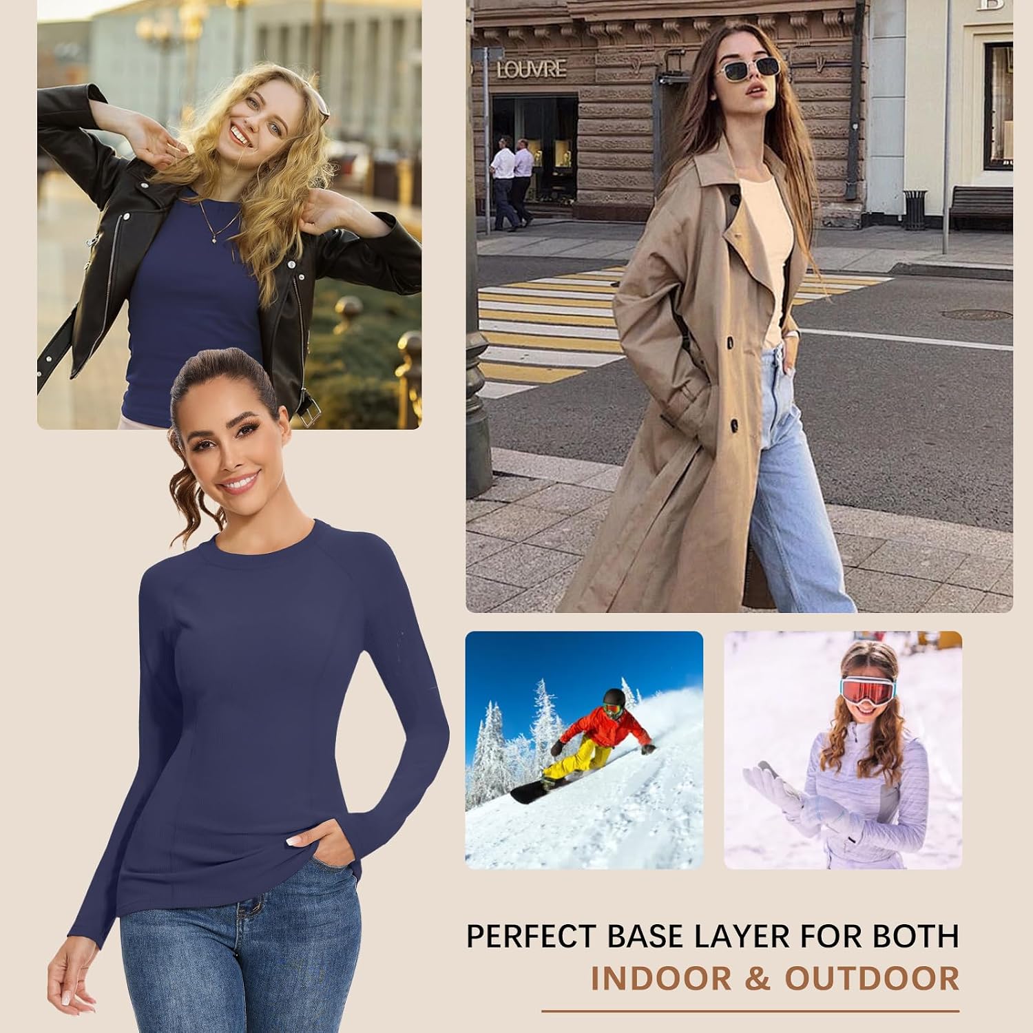 WOWENY Thermal Shirts for Women Fleece Long Sleeve Base Layer Top Winter