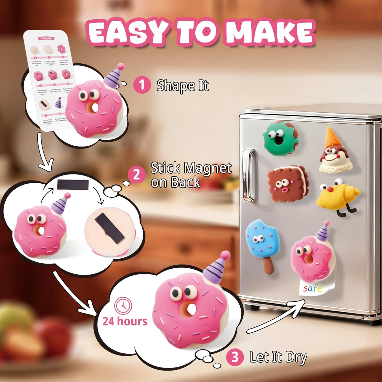 Air Dry Clay Kit for Kids - 6 Boxes Fridge Magnets Craft Set