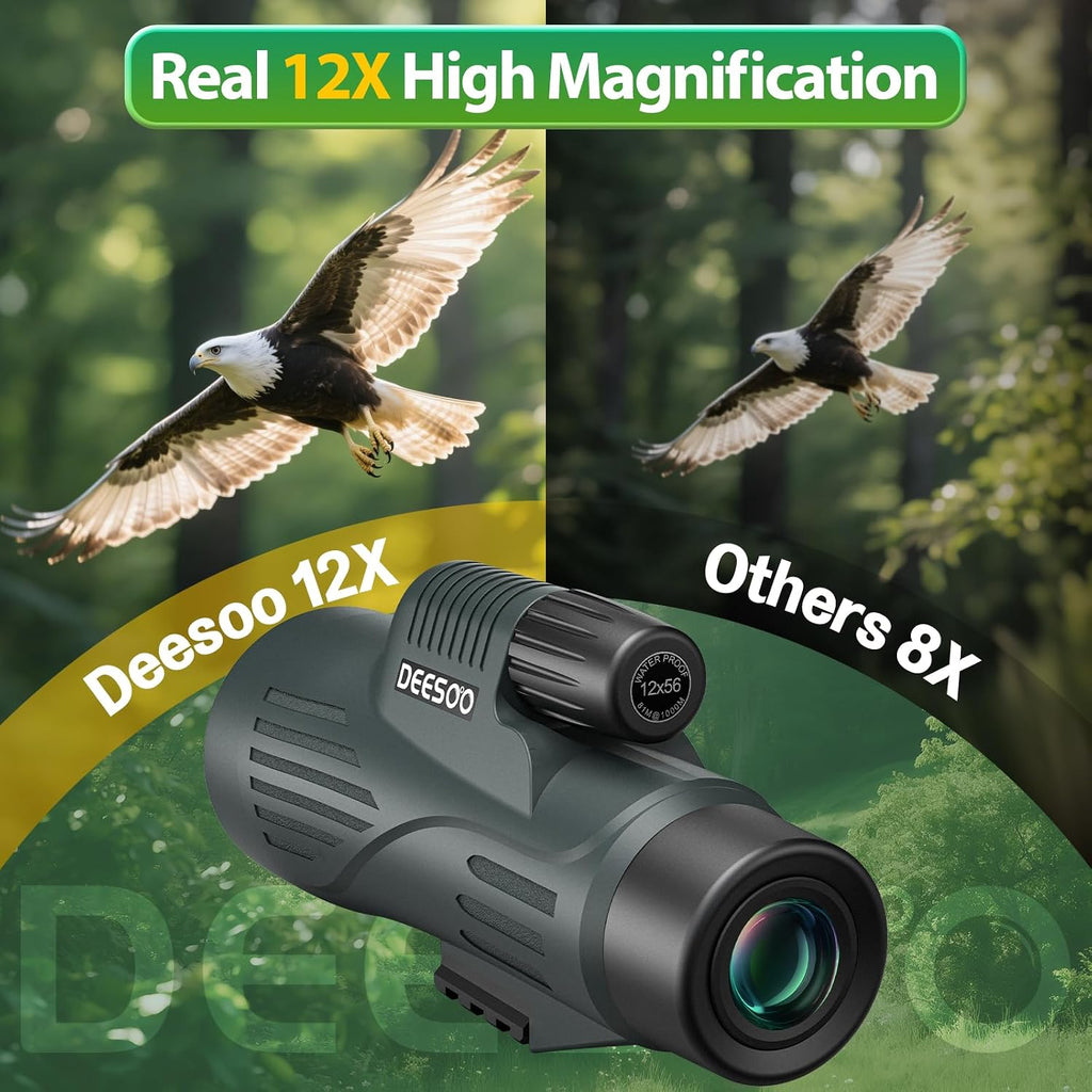 12x56 High Powered Monocular Telescope for Adults with Low Light Vision