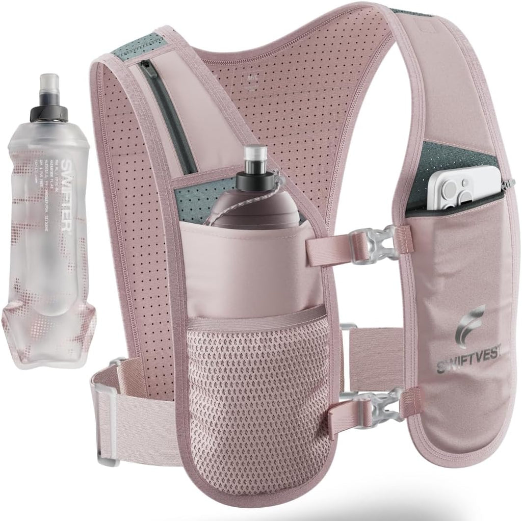 Running Phone Holder Vest with 500ml/17oz Water Bottle | Reflective Hydration Vest | Adjustable | Light | 6 Pockets for Running Accessories | Unisex