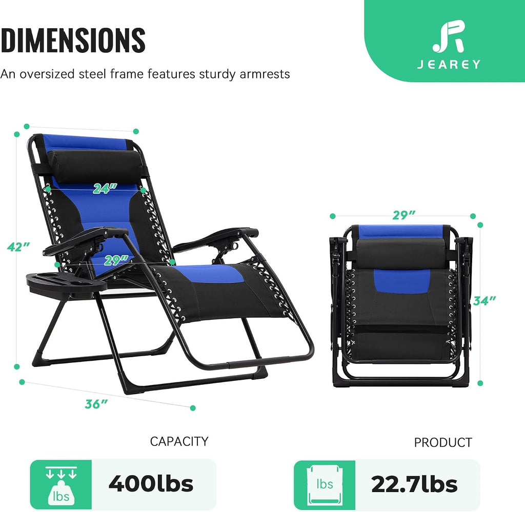 JEAREY Zero Gravity Chair, Oversized Padded Recliner - Black/Blue