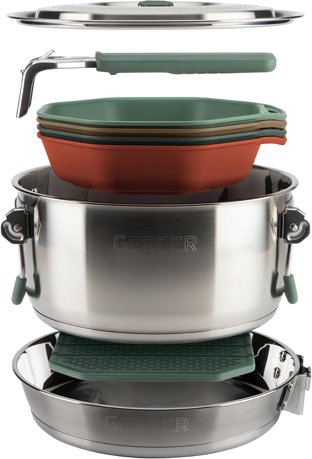 Gerber Gear ComplEAT Cook Set - Dishwasher-Safe Camping Cookware for Outdoor Cooking - Includes Saute Pan, Stock Pot, 4 Plates, 4 Bowls, Mixing Bowl & More