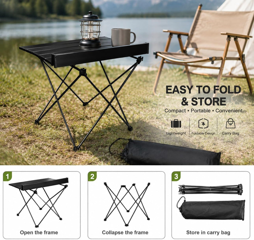 Folding Camping Table – Ultralight Aluminum Portable Table for Camping, Hiking, Backpacking, Picnic, Beach, BBQ – Compact Lightweight Collapsible Travel Side Table for Outdoor, RV, (1)