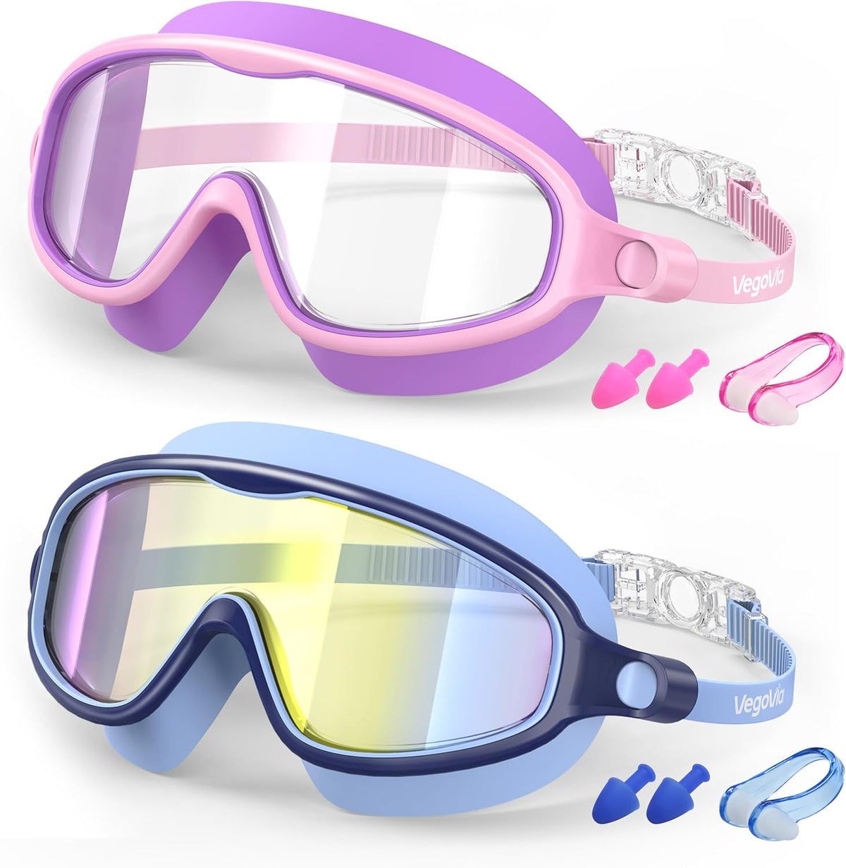 VegoVia 2 Pack Kids Swim Goggles Anti-Fog Wide View