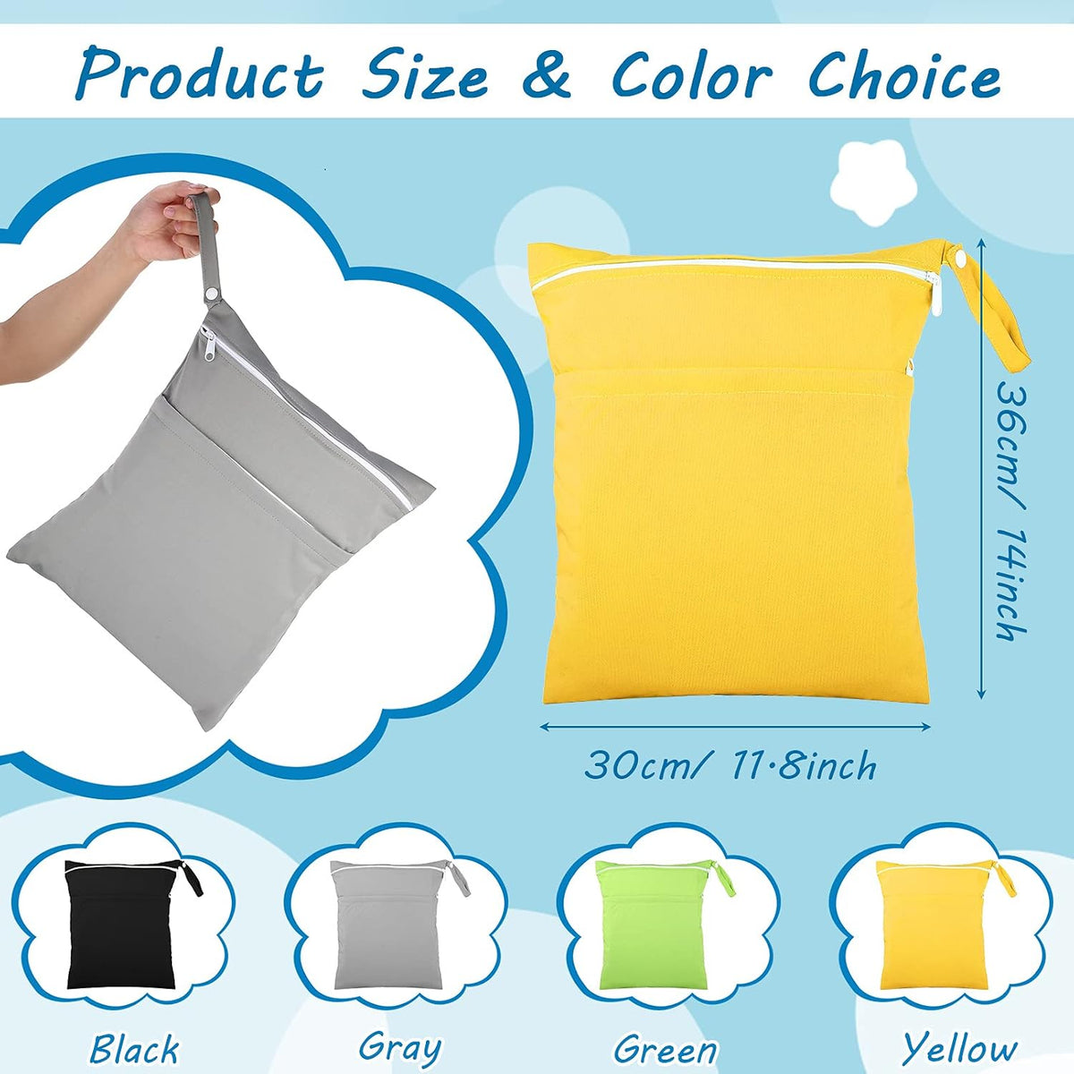 Shappy 4 Pcs Wet Dry Bags, Gray, Green, Black, Yellow