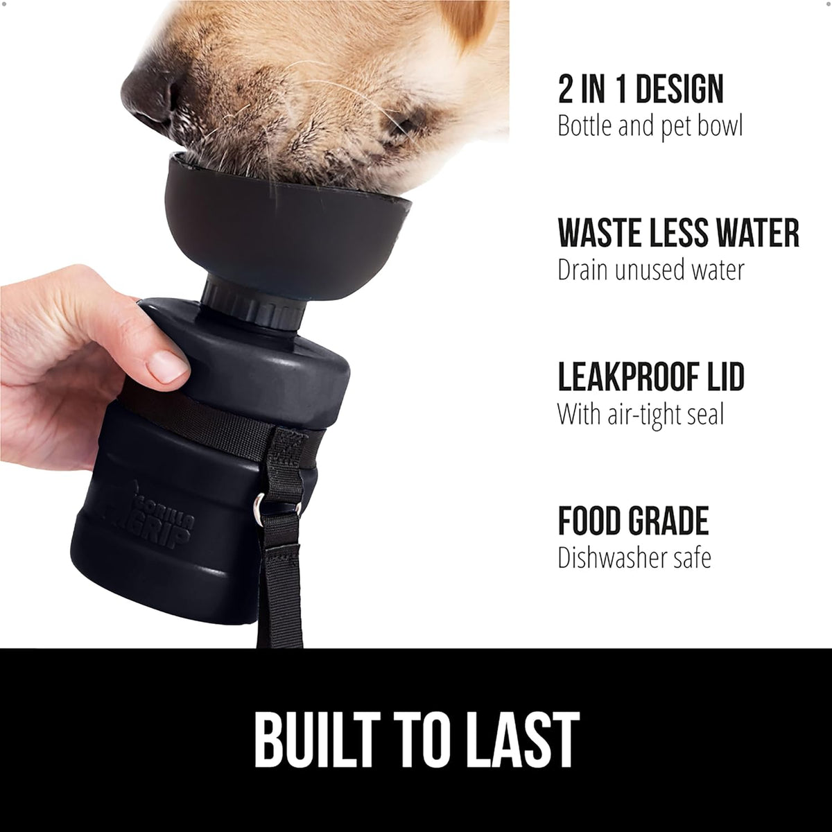 GORILLA GRIP Portable Dog Water Bottle, Food Grade Silicone, 12oz Black