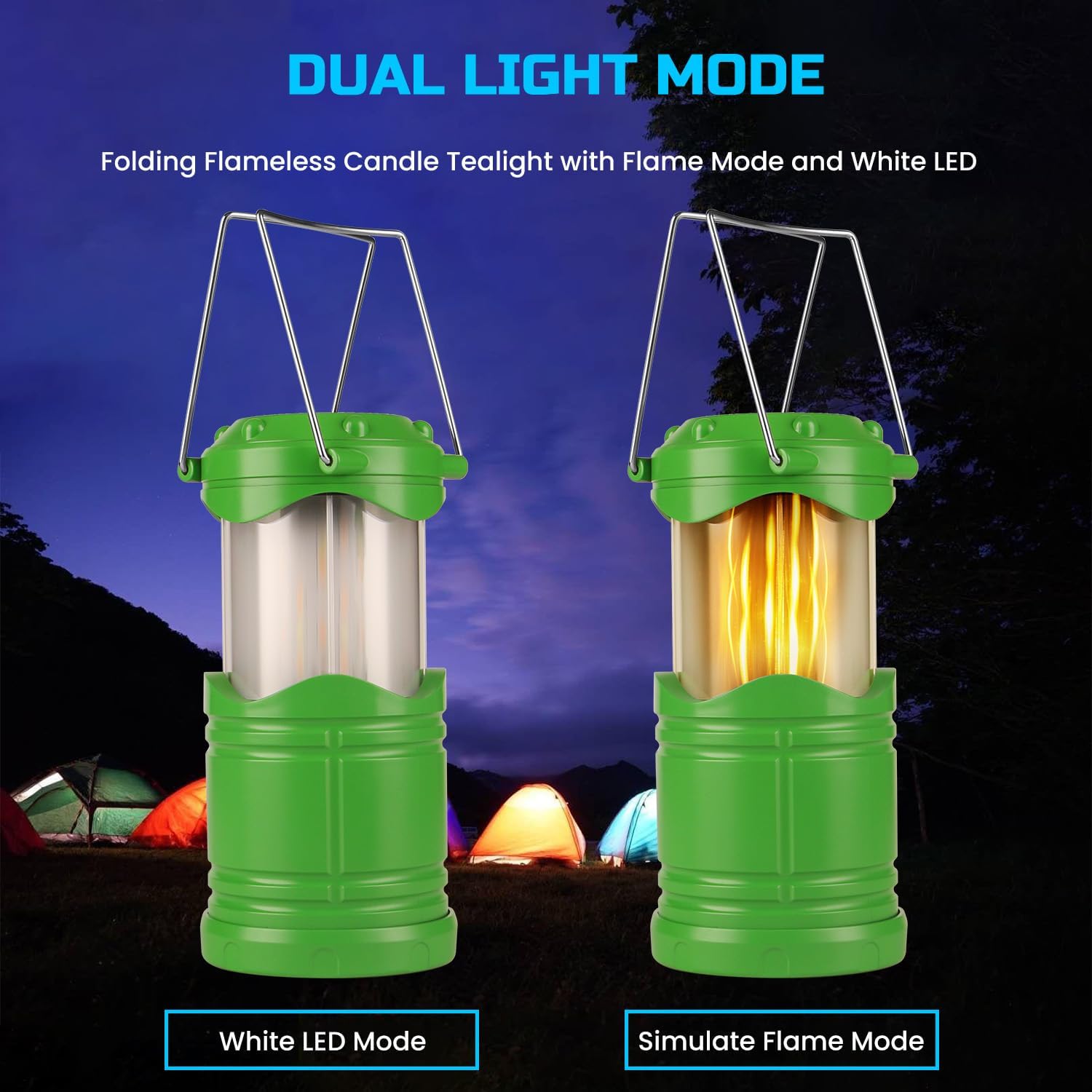 Lichamp 4 Pack LED Camping Lanterns Flame Lights, Green