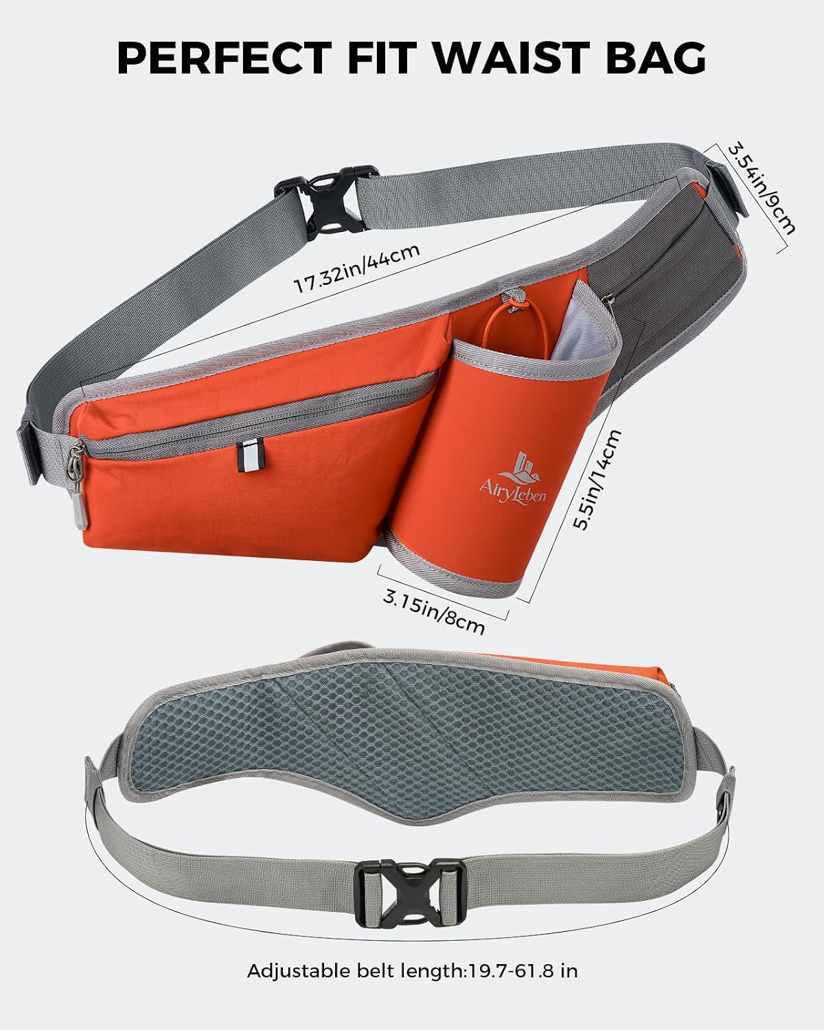 Fanny Pack with Water Bottle Holder, RFID Blocking & Water Resistant Crossbody Belt Bag for Women Men, Lightweight Adjustable Waist Bag for Running, Hiking, Cycling & Walking (Orange)