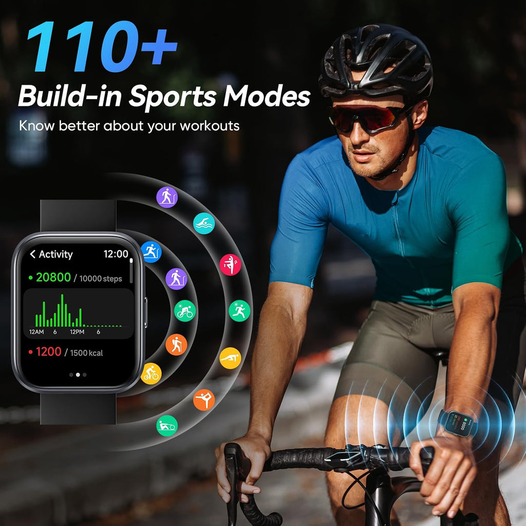 Smart Watches for Men Android & iPhone, 1.8" HD Alexa Built-in Smartwatches Fitness Tracker Watch with Bluetooth Calls, IP68 Waterproof, Heart Rate/Sleep/SpO2 Monitor, 110 Sport Modes - Black