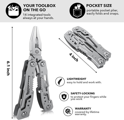 14-In-1 Multitool Pliers，Premium Portable Multi Tool ，with Safety Locking Professional Stainless Steel Multitool Pliers Pocket Knife,Apply to Survival, Camping,