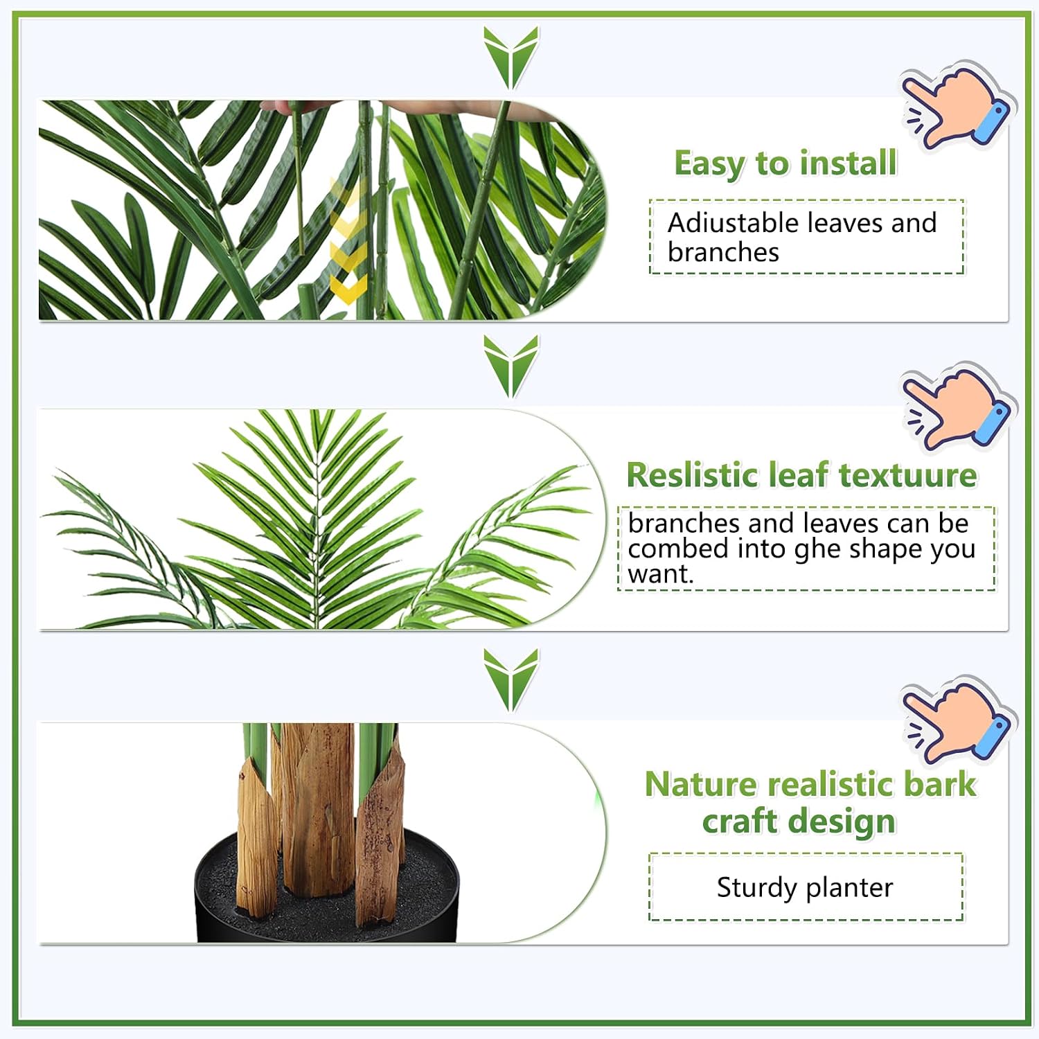 4ft Artificial Palm Tree Indoor, Large Fake Tropical Areca Palm with 13 Trunks, Tall Faux Floor Plants for Indoor Living Rooms Offices Bedroom Home Decor