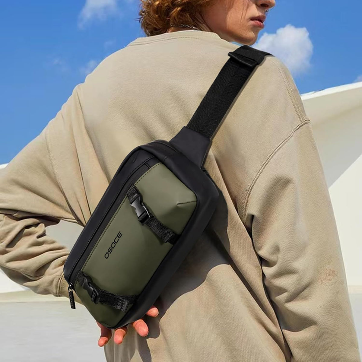 OSOCE Fanny Bag for Men, Waist Bag Water-Resistant, Side Release Buckle, L