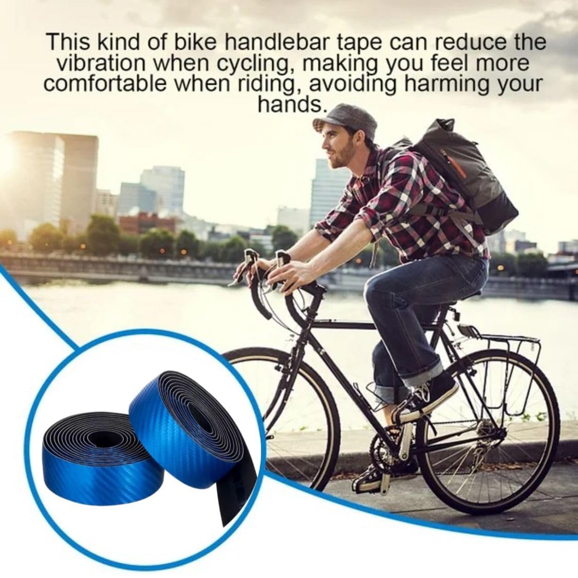 Bicycle Handlebar Tape for Road Bikes, Anti-Slip Drop Bar Tape with Shock Absorption, Comfortable EVA Handlebar Wrap, Self-Adhesive Cycling Bar Tape, Anti-Vibration Grip, Includes Bar End Plugs, Blue