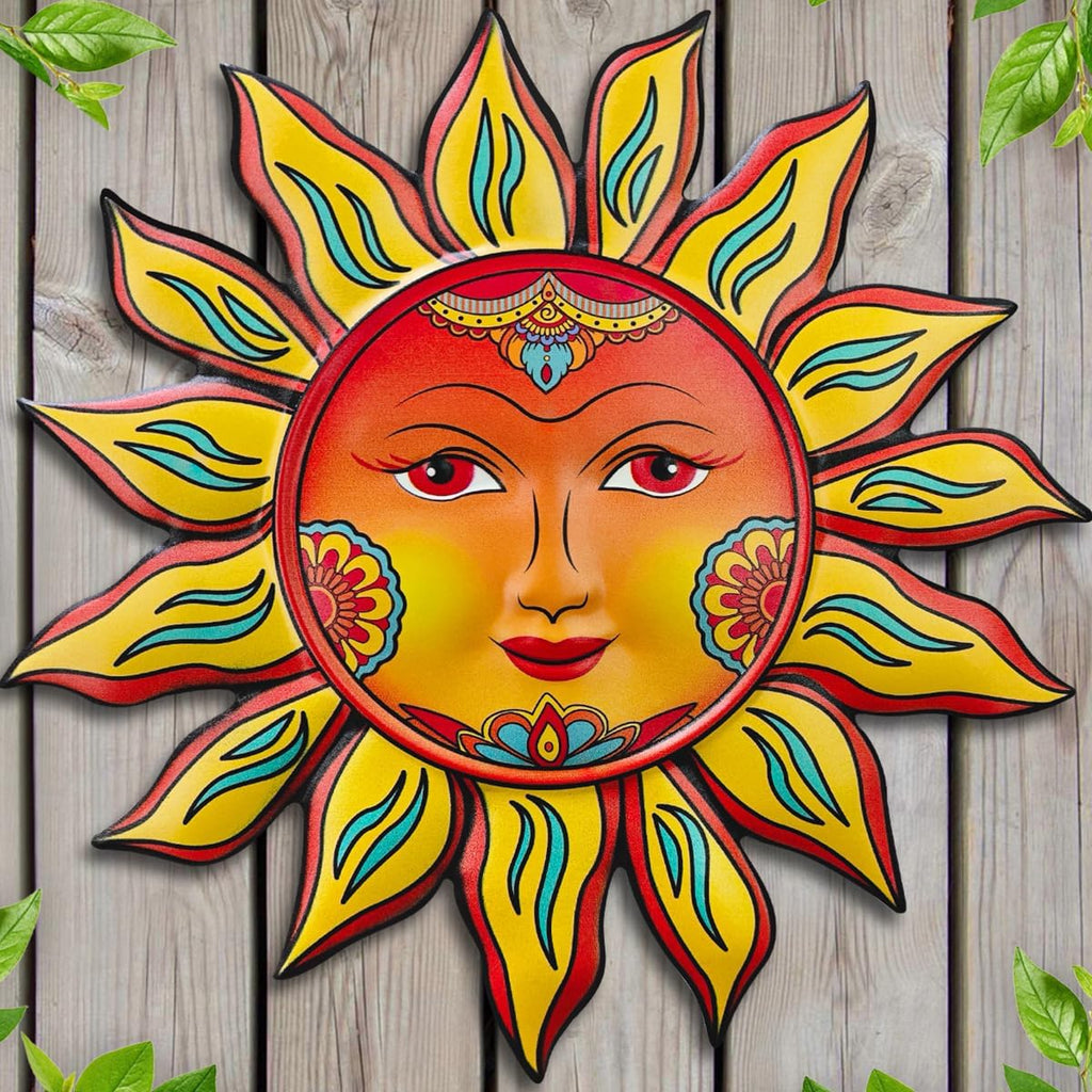 Metal Sun Flower Wall Decor,12.87 inches Sun Wall Art Hanging Decoration for Indoor and Outdoor, Garden Farmhouse Yard Patio Fence Living Room Bedroom Decor