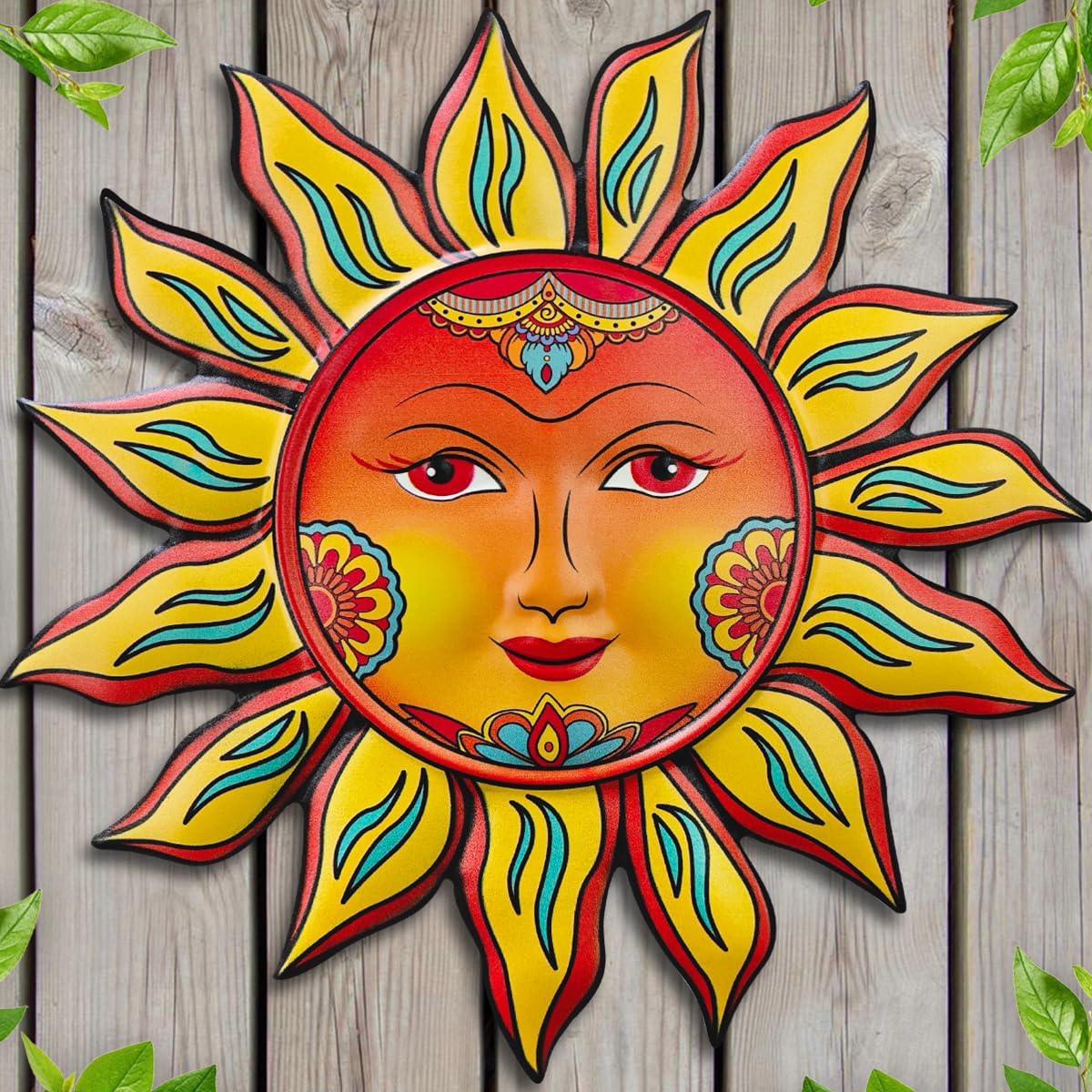 Metal Sun Flower Wall Decor,12.87 inches Sun Wall Art Hanging Decoration for Indoor and Outdoor, Garden Farmhouse Yard Patio Fence Living Room Bedroom Decor