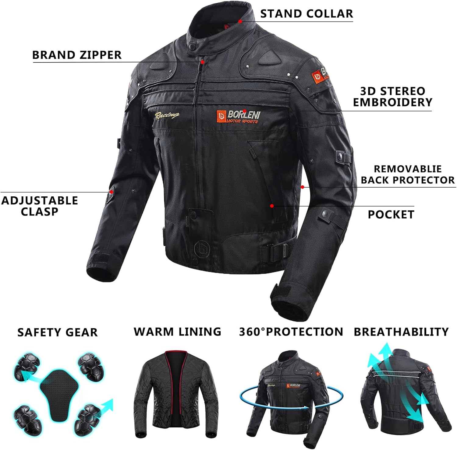 BORLEN Motorcycle Jacket for Men with Armor CE Certified Riding Jacket