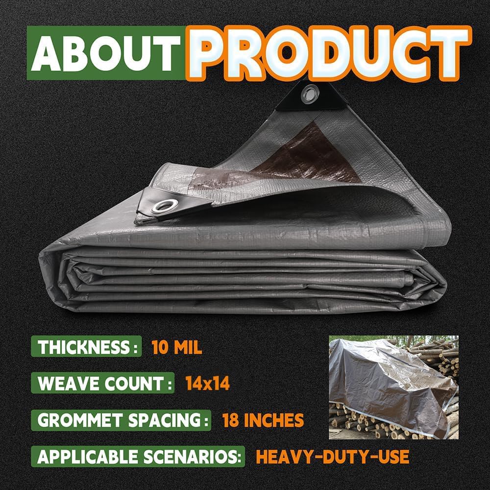 RAINDEWAY 20x40 Feet Tarps Heavy Duty Waterproof,10Mil Multipurpose Tarp
