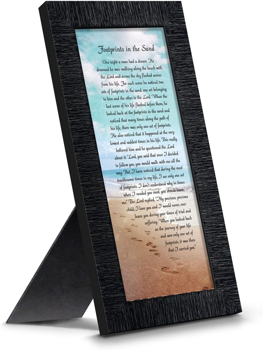 Footprints in the Sand Inspirational Wall Art, Beach Decor, Christian Gifts for Women and Men, Christian Wall Decor, Get Well Soon, Encouraging Scripture Wall Art, Framed Sympathy Gift 7349CH