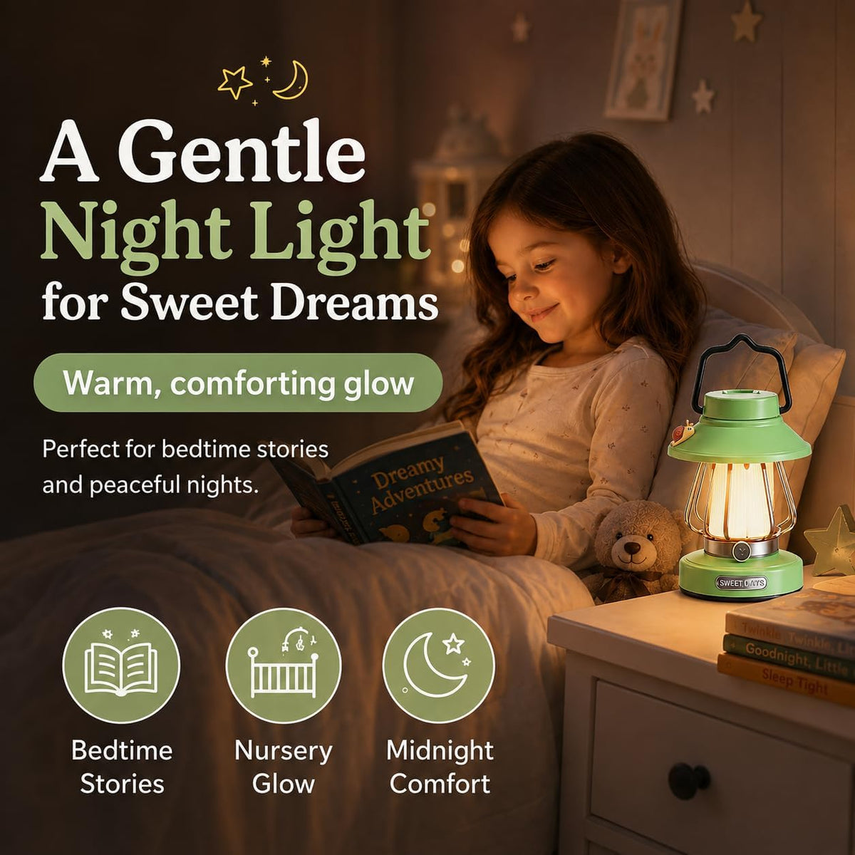 Kids Lantern with 3 Color Dimmable & USB-C Charging,Boys Night Light for Bedroom, Indoor Outdoor Adventures & Emergency Use Toddler Flashlight Camping Essentials for Kids (Green)