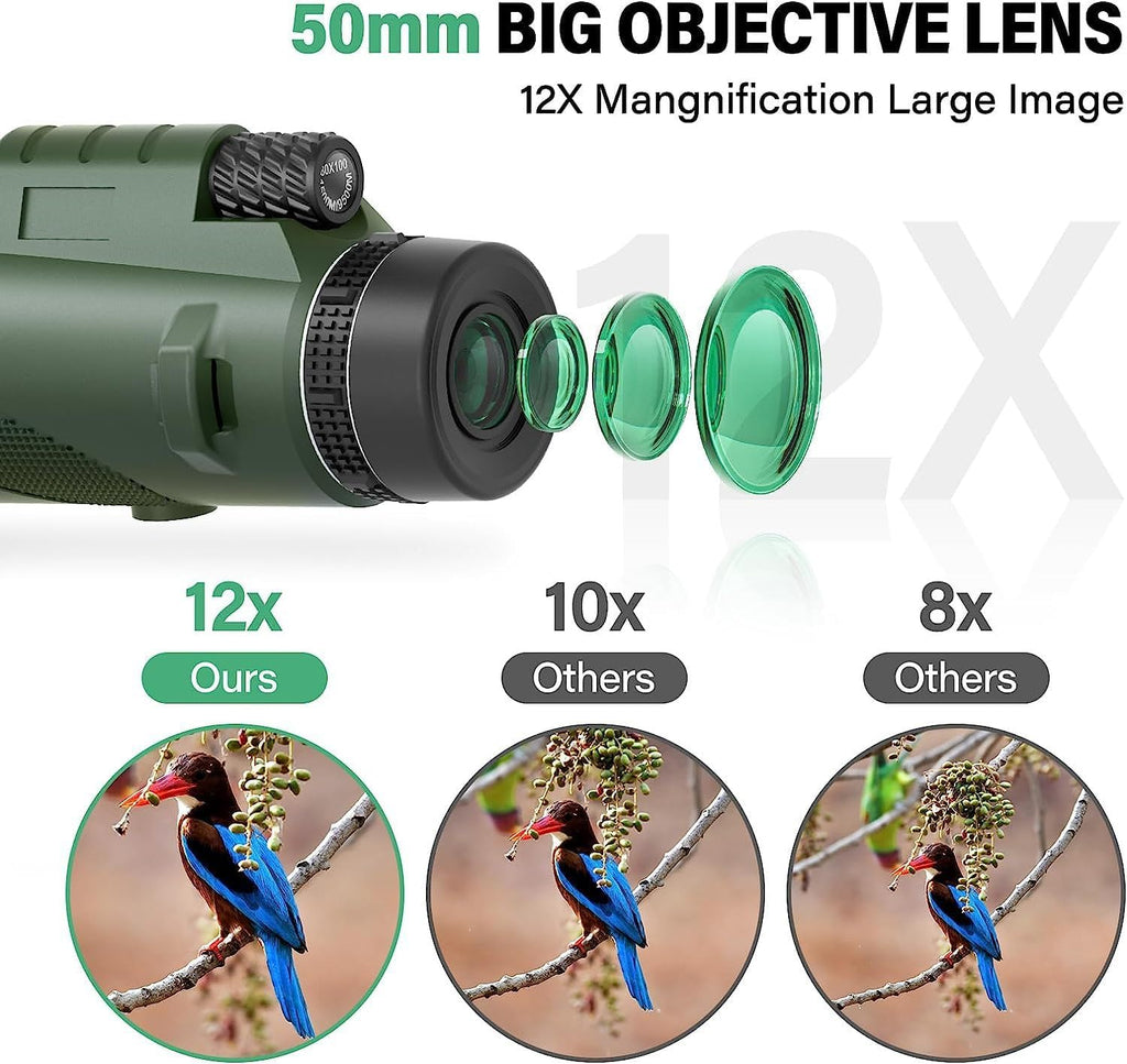 80x100 monocular Telescope, Suitable for Adults and Children, for Bird Watching, Hiking, and Concert Tours, with Phone Clip and Stand