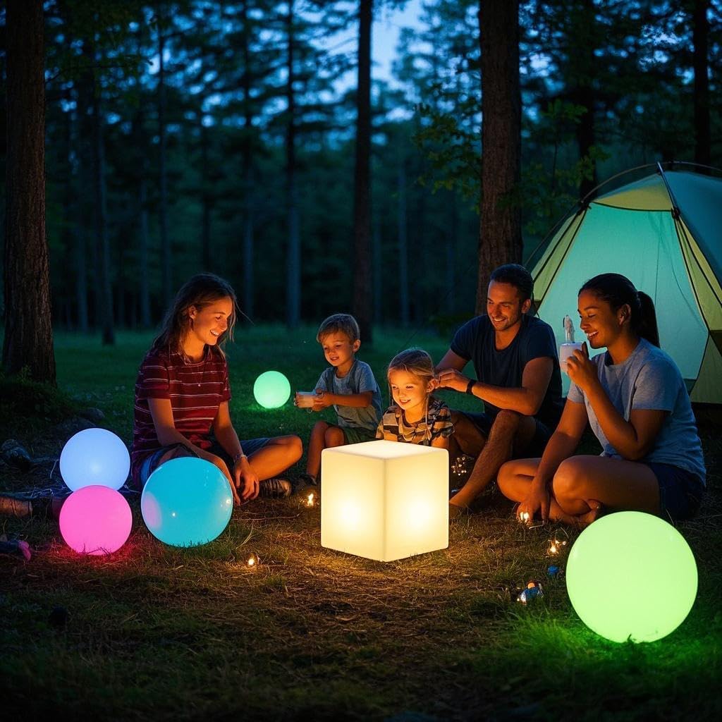 Mr.Go 12-Inch LED Light Cube Stool, RGB Glowing Mood Night Light w/Remote