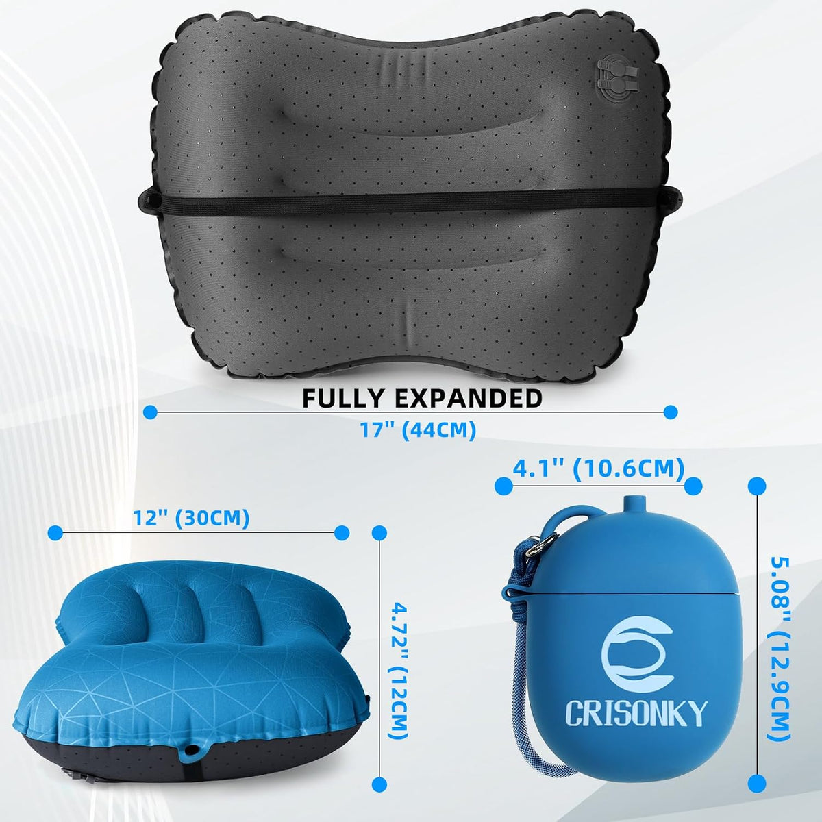 Crisonky Camping Pillow, Inflatable Pillow with 2-in-1 Air Pump Storage Bag