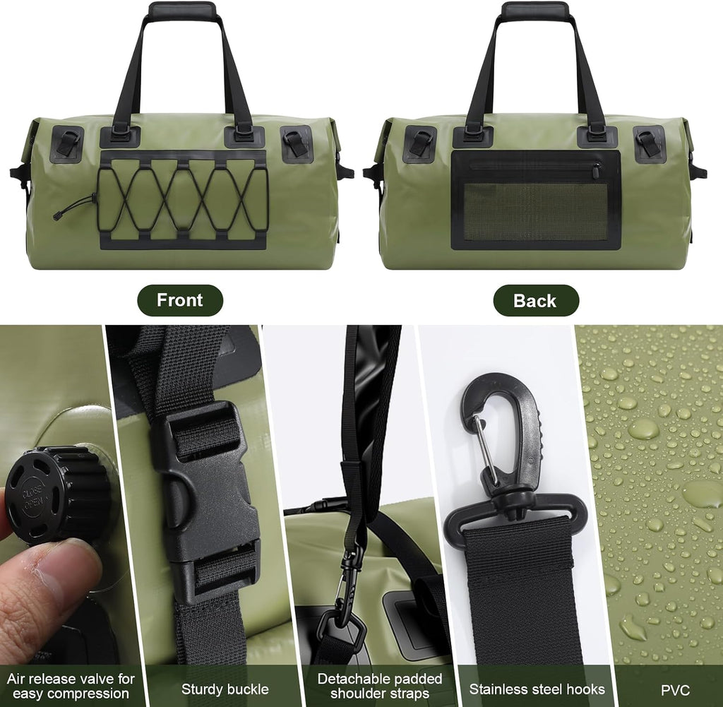 Waterproof Duffel Bag, 70L Large Roll Top Motorcycle Dry Backpack