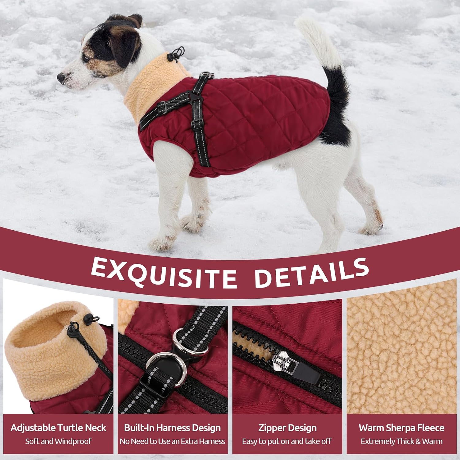Queenmore Dog Winter Jacket, Dog Coat for Large Dogs with Harness Built in