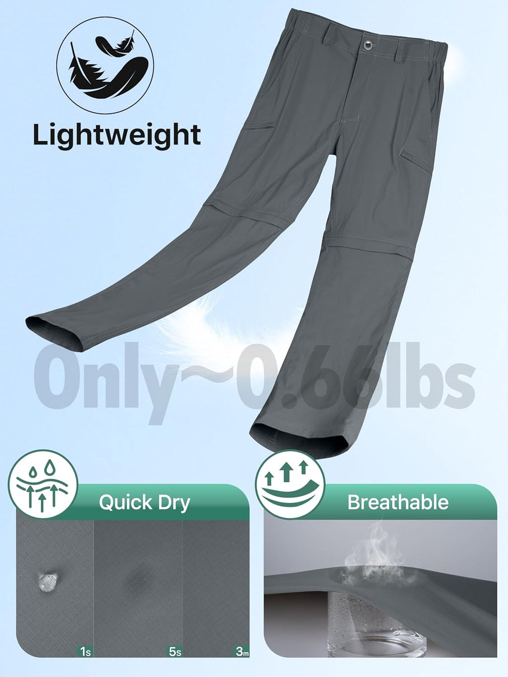 FREE SOLDIER Men's Convertible Hiking Pants Outdoor Lightweight